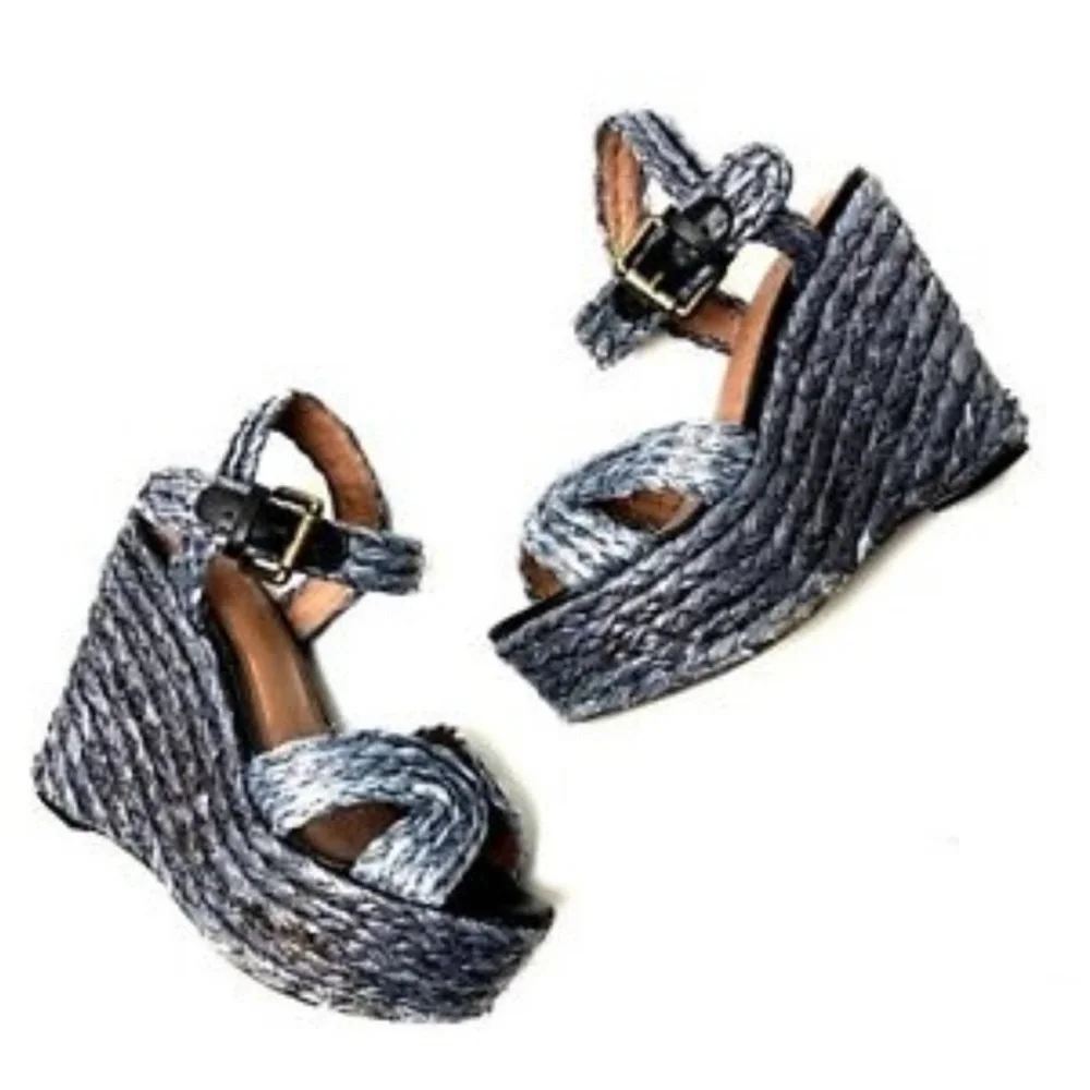Corso Coma Black Raffia Ballo Wedge Comfort Platform Sandal Size 8.5